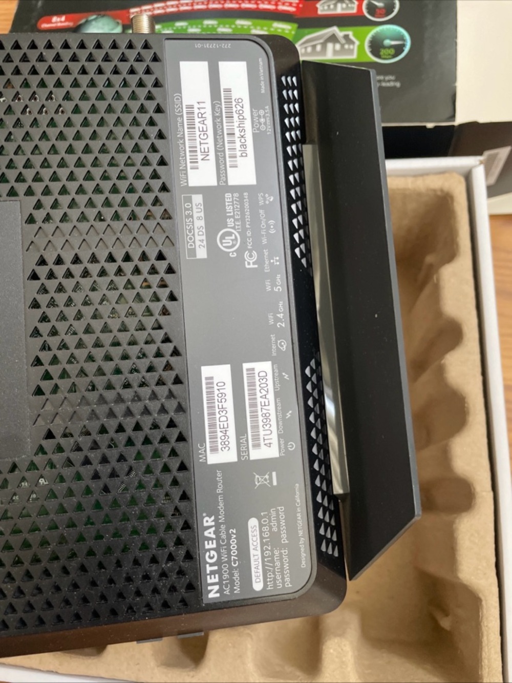 Netgear Nighthawk Wifi AC1900 Cable Modem Router C7000 v2 - Picture 7 of 15